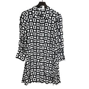Zara Black White Button Down Shirt Dress Mod Retro - S